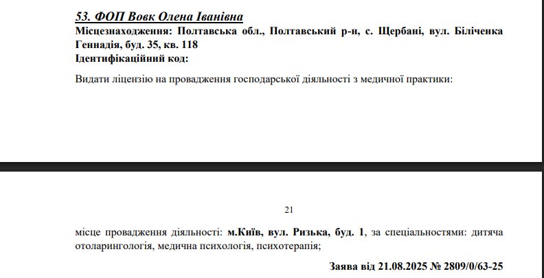 Додаток до Ліцензії № 154501